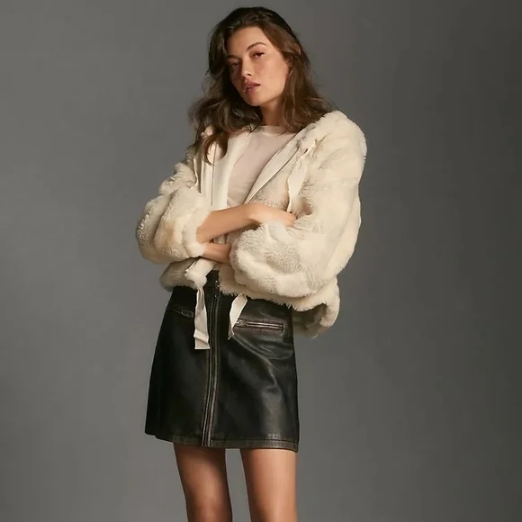 NWT Anthropologie Faux Fur Cropped Jacket Coat - Picture 4 of 9